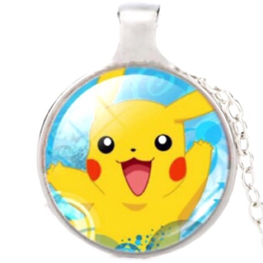 Pokemon Pikachu Silver Glass Cabochon Necklace
